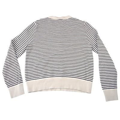 Ann Taylor Factory Striped Cardigan Sweater Cream Navy Blue Button Front Large - Thumbnail 3
