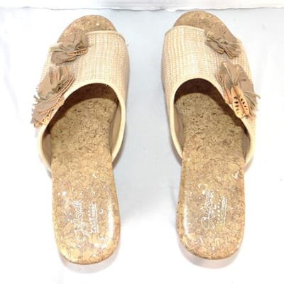 Jaclyn Smith Adina Natural Wedge Sandals Floral Cork Platform Beige Womens 10M - Thumbnail 6
