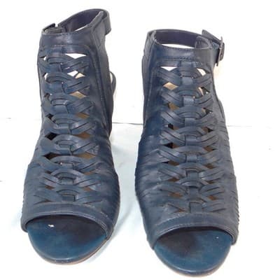 Dollhouse Snaffu Navy Blue Woven Caged Wedge Sandals Womens 10W Open Toe Buckle - Thumbnail 4