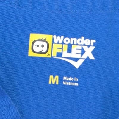 WonderWink WonderFlex Womens Blue Lime Green V-Neck Scrub Top Size Medium 0168 - Thumbnail 2