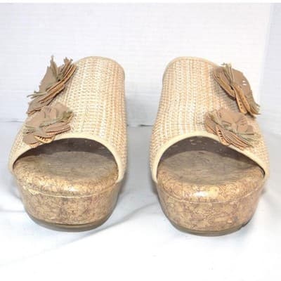 Jaclyn Smith Adina Natural Wedge Sandals Floral Cork Platform Beige Womens 10M - Thumbnail 4