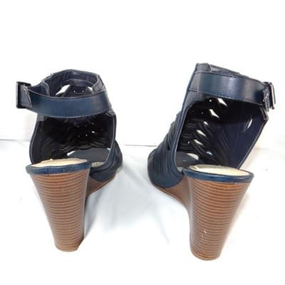 Dollhouse Snaffu Navy Blue Woven Caged Wedge Sandals Womens 10W Open Toe Buckle - Thumbnail 5