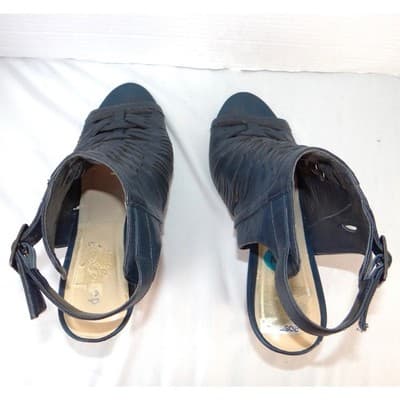 Dollhouse Snaffu Navy Blue Woven Caged Wedge Sandals Womens 10W Open Toe Buckle - Thumbnail 6