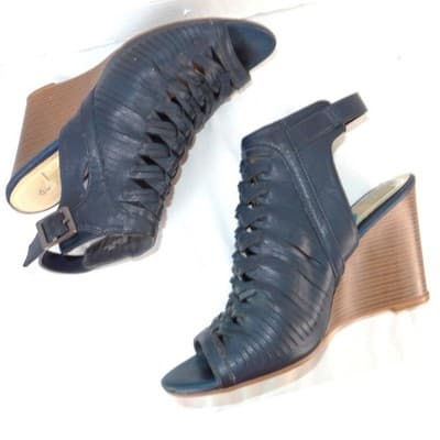 Dollhouse Snaffu Navy Blue Woven Caged Wedge Sandals Womens 10W Open Toe Buckle - Thumbnail 2