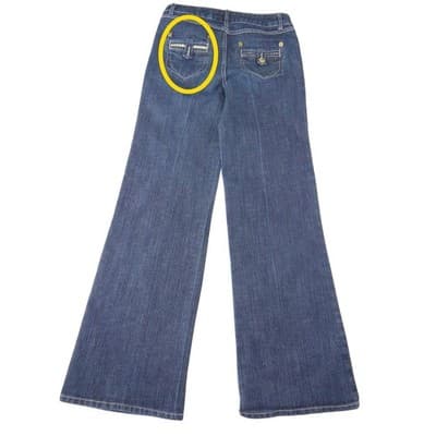 Cache Womens Dark Wash Wide Leg Jeans Blue Gold Braided Pocket Size 8 - Thumbnail 4