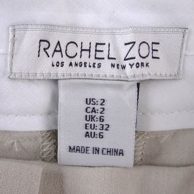 Rachel Zoe Womens Wide Leg Cuffed Trousers Beige High Rise Pants Size 2 - Thumbnail 2