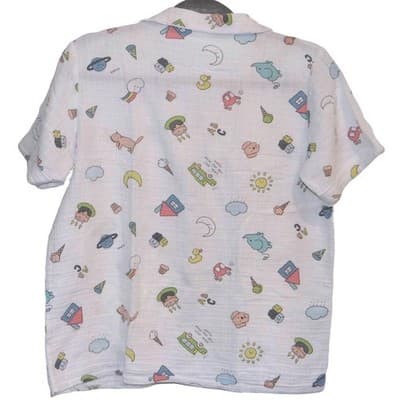 UNIQUE Clovie Cartoon Print Short Sleeve Muslin Shirt - Thumbnail 3