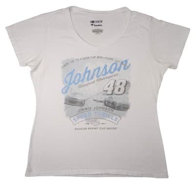NASCAR Fanatics Johnson 48 Hendrick Motorsports White V Neck T Shirt Women's L