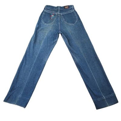 Vintage Denim Jeans High Waisted Bell Bottoms Women's Blue Wash - Thumbnail 5