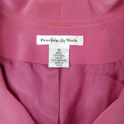 VTG Preston & York Silk Pink Blazer Skirt Suit Womens 12 Short Sleeve Tailored - Thumbnail 2