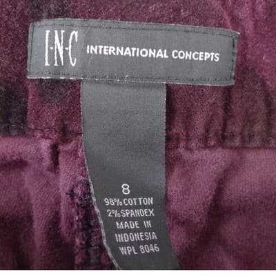 INC International Concepts Burgundy Camo Corduroy Cargo Pants Womens 8 - Thumbnail 2