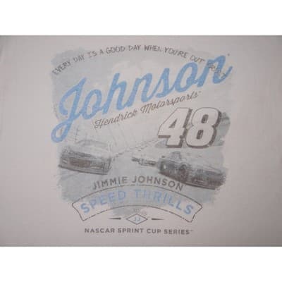 NASCAR Fanatics Johnson 48 Hendrick Motorsports White V Neck T Shirt Women's L - Thumbnail 3