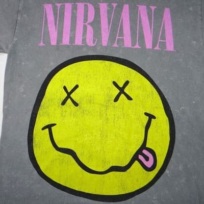 Nirvana Smiley Face T-Shirt Gray Acid Wash Graphic Tee Size S - Thumbnail 4