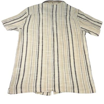PAC SUN Mens Linen Blend Striped Short Sleeve Button Up Shirt Size Medium Tan - Thumbnail 3