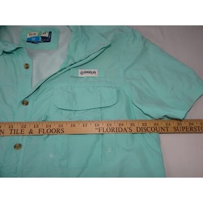 Vintage Magellan Outdoors Mens Teal Short Sleeve Button Up Fishing Shirt Large - Thumbnail 11