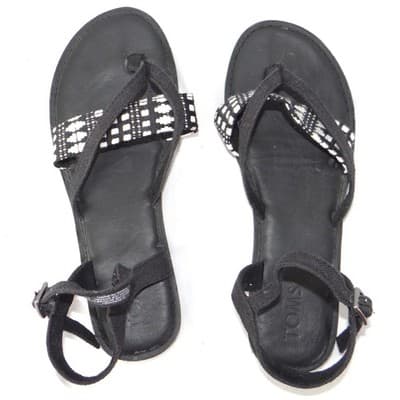 TOMS Lexie Black White Woven Geometric Ankle Strap Flat Sandals Womens 7.5 - Thumbnail 4