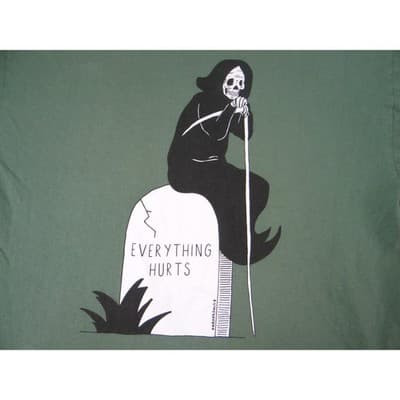 Threadless T Shirt Everything Hurts Grim Reaper Graphic Print Green Size M - Thumbnail 5