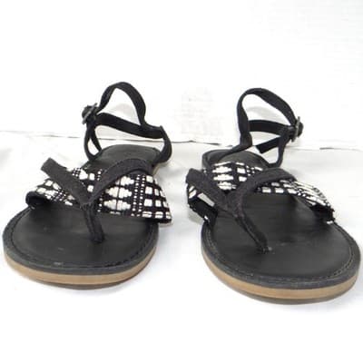 TOMS Lexie Black White Woven Geometric Ankle Strap Flat Sandals Womens 7.5 - Thumbnail 6