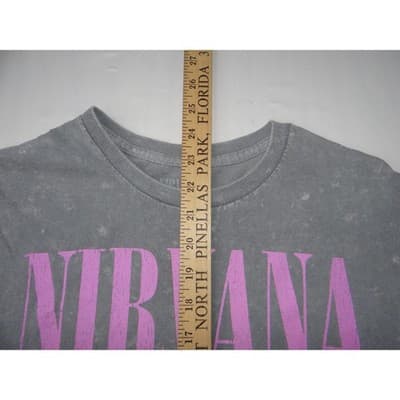 Nirvana Smiley Face T-Shirt Gray Acid Wash Graphic Tee Size S - Thumbnail 6
