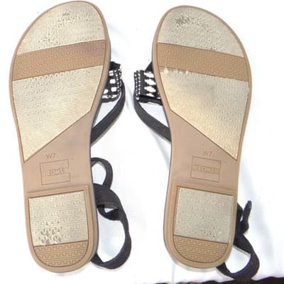 TOMS Lexie Black White Woven Geometric Ankle Strap Flat Sandals Womens 7.5 - Thumbnail 7