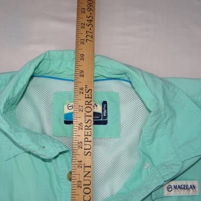 Vintage Magellan Outdoors Mens Teal Short Sleeve Button Up Fishing Shirt Large - Thumbnail 10