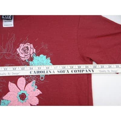 Modern Lux Sun Floral Graphic T Shirt Burgundy Cotton Poly Blend S M - Thumbnail 5