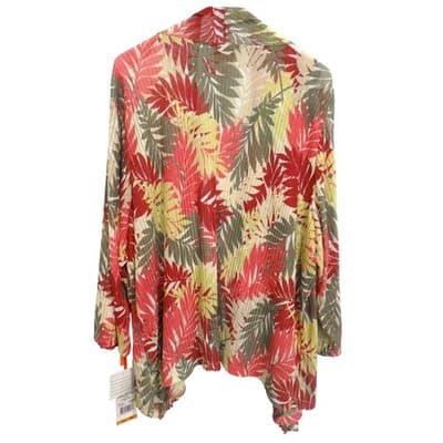 Hearts of Palm Woman Berry Fine Tropical Leaf Print Lightweight Cardigan 3X - Thumbnail 2