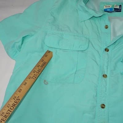 Vintage Magellan Outdoors Mens Teal Short Sleeve Button Up Fishing Shirt Large - Thumbnail 8
