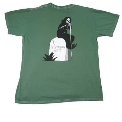 Threadless T Shirt Everything Hurts Grim Reaper Graphic Print Green Size M - Thumbnail 3