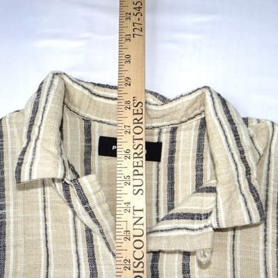 PAC SUN Mens Linen Blend Striped Short Sleeve Button Up Shirt Size Medium Tan - Thumbnail 5