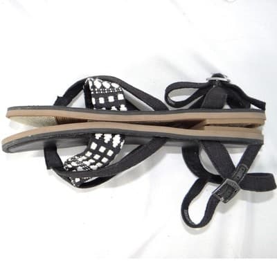 TOMS Lexie Black White Woven Geometric Ankle Strap Flat Sandals Womens 7.5 - Thumbnail 2