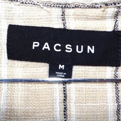 PAC SUN Mens Linen Blend Striped Short Sleeve Button Up Shirt Size Medium Tan - Thumbnail 2