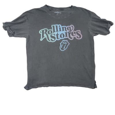 The Rolling Stones Logo T Shirt Gray Short Sleeve Cotton Blend Graphic Tee XS