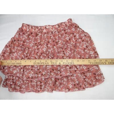 Beautees Floral Tiered Ruffle Mini Skirt Pink White Girls Size S 7 8 - Thumbnail 6