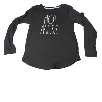 Rae Dunn HOT MESS Graphic Long Sleeve Shirt Black Size Small Relaxed Fit