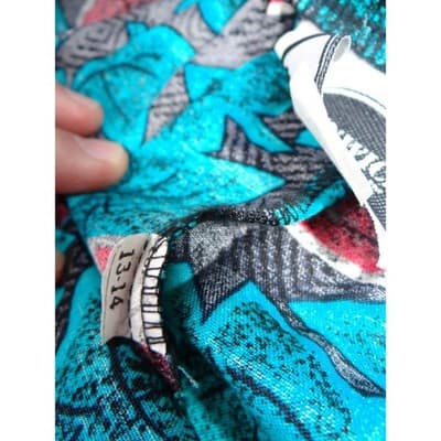Vintage Greenwich Square Teal Red Leaf Print Midi Skirt Size 13-14 Elastic Waist - Thumbnail 2