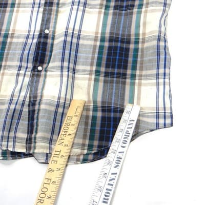 ELY PLAINS Mens Plaid Western Shirt Short Sleeve Pearl Snap Size M - Thumbnail 4