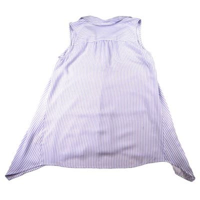 Khakis & Co Blue White Stripe Sleeveless Collared Shirt Tunic Top Women Medium - Thumbnail 3