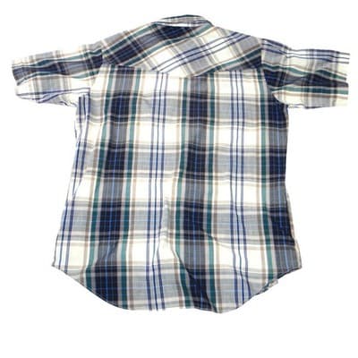 ELY PLAINS Mens Plaid Western Shirt Short Sleeve Pearl Snap Size M - Thumbnail 3