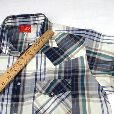 ELY PLAINS Mens Plaid Western Shirt Short Sleeve Pearl Snap Size M - Thumbnail 8