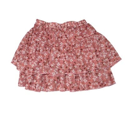 Beautees Floral Tiered Ruffle Mini Skirt Pink White Girls Size S 7 8 - Thumbnail 3