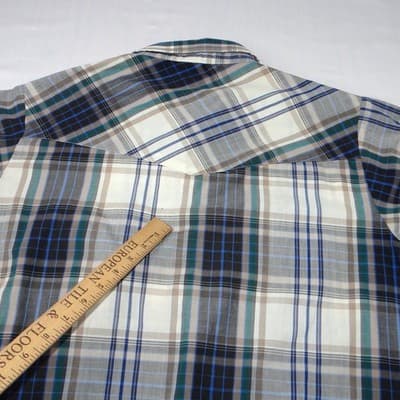 ELY PLAINS Mens Plaid Western Shirt Short Sleeve Pearl Snap Size M - Thumbnail 10