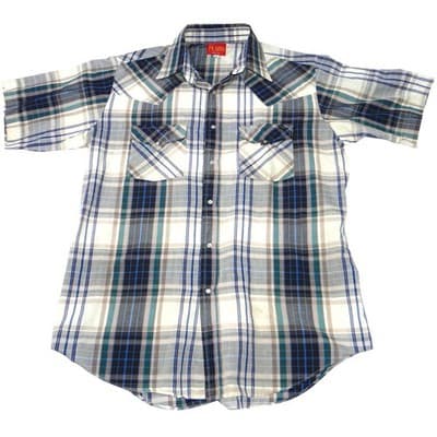 ELY PLAINS Mens Plaid Western Shirt Short Sleeve Pearl Snap Size M