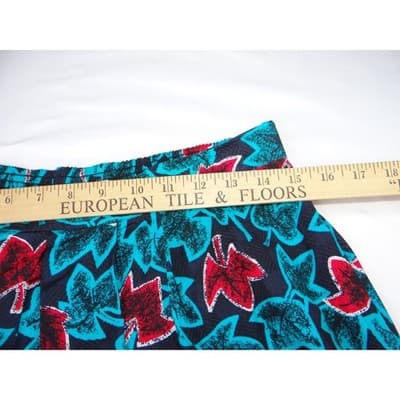 Vintage Greenwich Square Teal Red Leaf Print Midi Skirt Size 13-14 Elastic Waist - Thumbnail 6