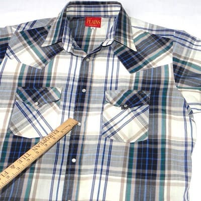 ELY PLAINS Mens Plaid Western Shirt Short Sleeve Pearl Snap Size M - Thumbnail 6