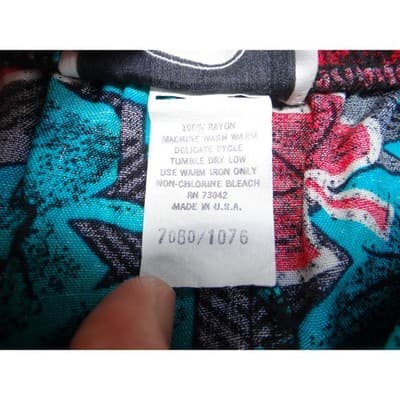 Vintage Greenwich Square Teal Red Leaf Print Midi Skirt Size 13-14 Elastic Waist - Thumbnail 4