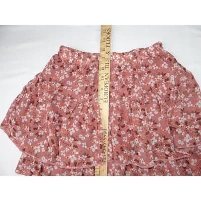 Beautees Floral Tiered Ruffle Mini Skirt Pink White Girls Size S 7 8 - Thumbnail 5