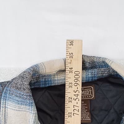 CE Schmidt Mens 2X Quilted Flannel Shirt Jacket Blue Plaid Workwear - Thumbnail 6