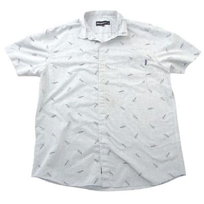 Molokai Surf Co Mens XL Heather Grey Paper Plane Print Short Sleeve Button Down