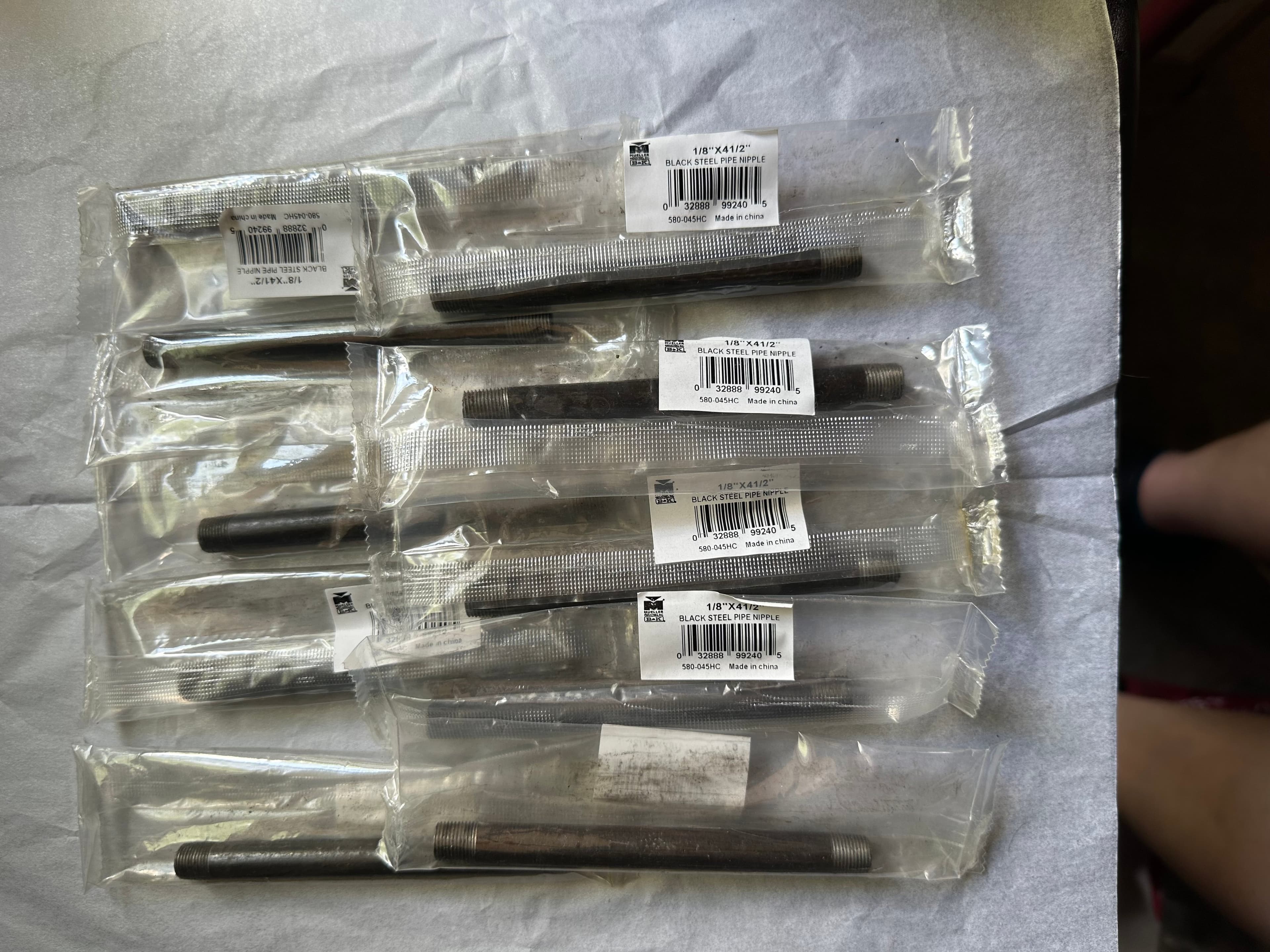 10 x Mueller 1/8” X 4 1/2” Black Steel Pipe Dbl.Threaded Nipple black, brand new!
